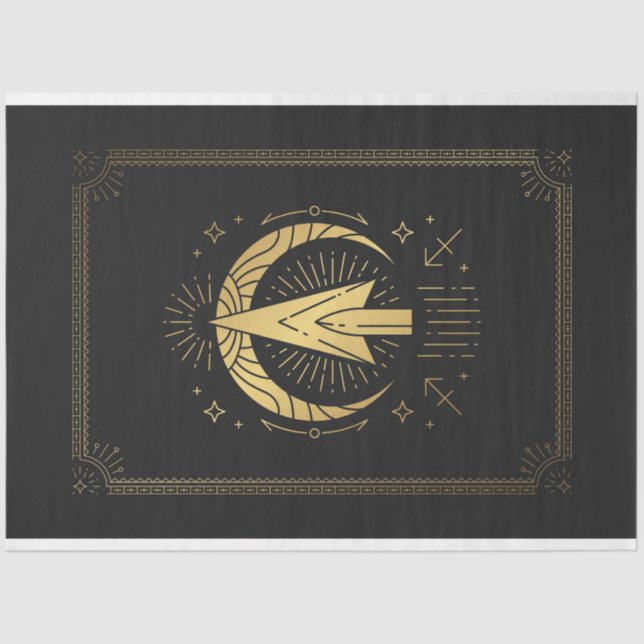 Papel De Seda Sagittarius Black And Gold Mystical Zodiac Tarot (Anverso)