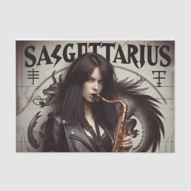 Papel De Seda Sagittarius Zodiac Músico Saxofón Desnupación (Anverso)