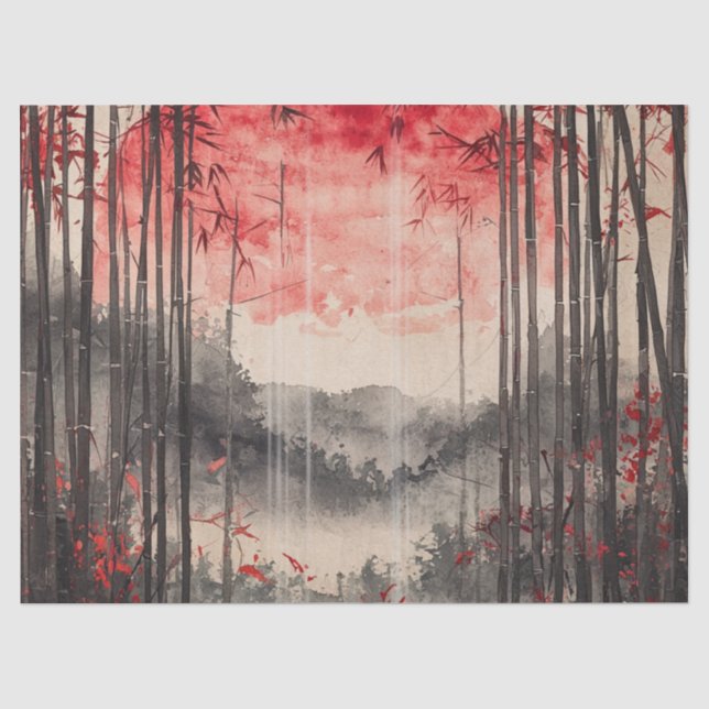 Papel De Seda Sakura de Luna de Sangre con Tinta Lavada (1) (Anverso)