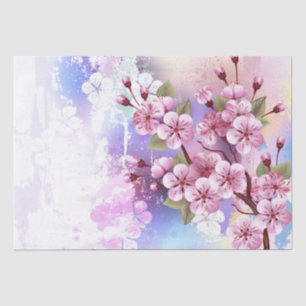Papel De Seda Sakura rosa sobre fondo de pintura