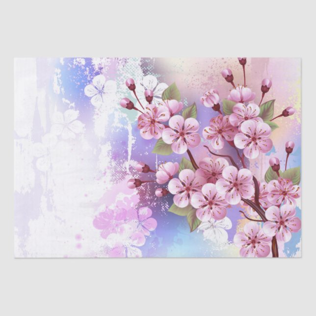 Papel De Seda Sakura rosa sobre fondo de pintura (Anverso)