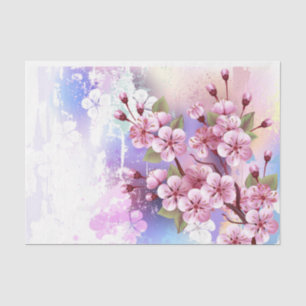 Papel De Seda Sakura rosa sobre fondo de pintura
