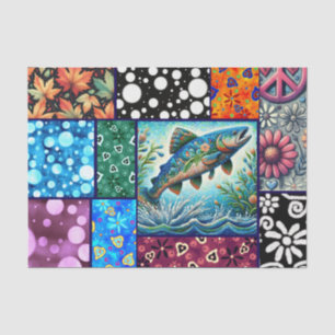Papel De Seda Salmon Crazy Quilt Floral Caprichoso Decoupage