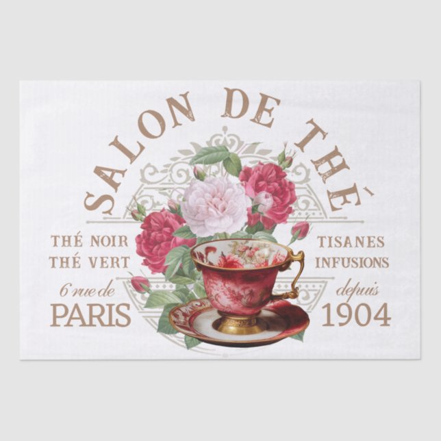 Papel De Seda Salon de Thé Tearoom Rosa francés Decoupage (Anverso)