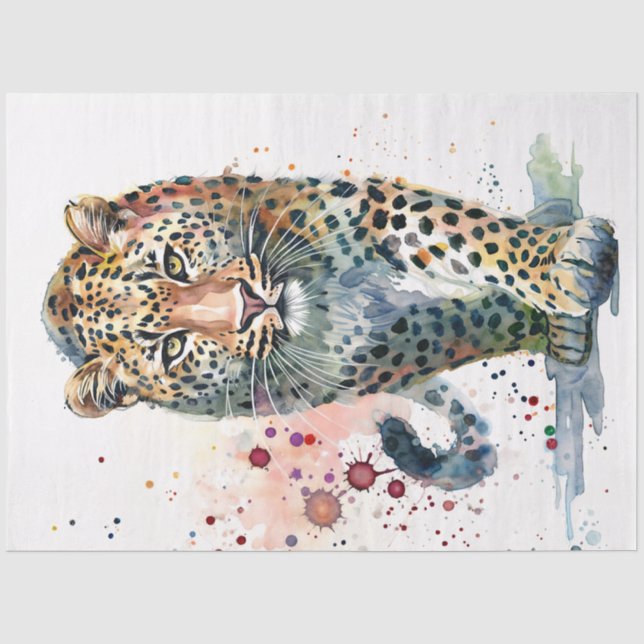Papel De Seda Salpicadura de pintura acuarela de leopardo camina (Anverso)