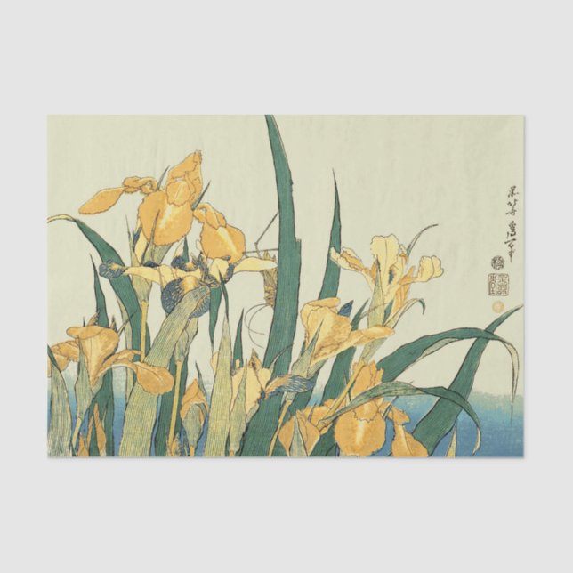 Papel De Seda Saltamontes Hokusai y el iris Japón (Anverso)