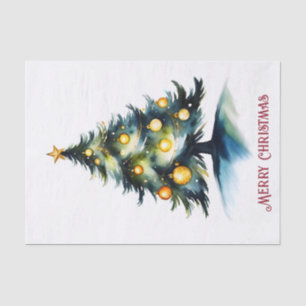 Papel De Seda saludo de árbol de navidad acuarela