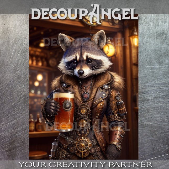 Papel De Seda Saludos al mapache de Steampunk - Decoupage - (Subido por el creador)