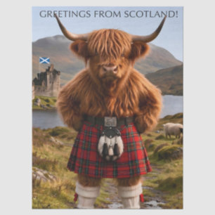 Papel De Seda "Saludos desde Escocia" Diseño de Vaca de las Tier