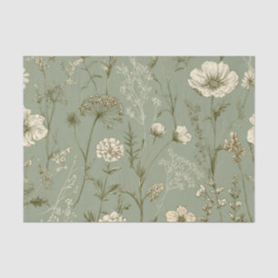 Papel De Seda Salvia Rústica Verde Floral Vintage Atrevida