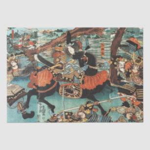 PAPEL DE SEDA SAMURAI TOMOE GOZEN HORSEBACK EN LA BATALLA