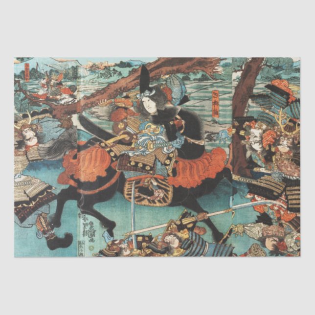 PAPEL DE SEDA SAMURAI TOMOE GOZEN HORSEBACK EN LA BATALLA (Anverso)