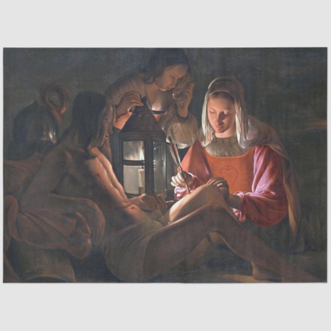 Papel De Seda San Sebastián abrazado por Irene, La Tour (Anverso)