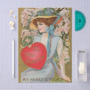 Papel De Seda San Valentín antiguo, dama victoriana con corazón
