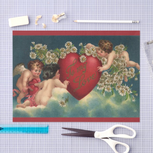 Papel De Seda San Valentín Victoriano Antiguo Querubines en el C (Artesanía)