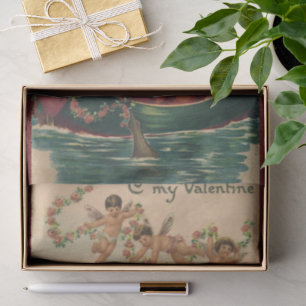 Papel De Seda San Valentín vintage, querubines victorianos en ba