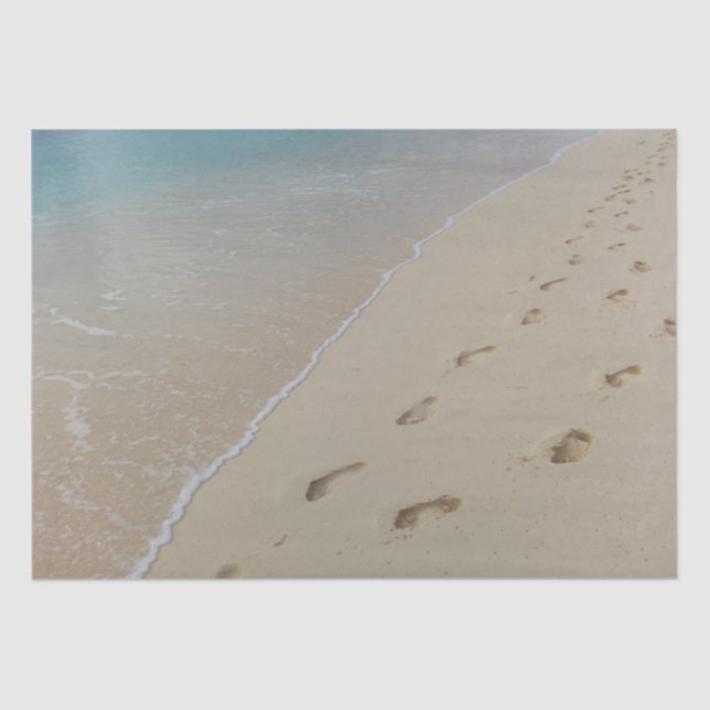 Papel De Seda Sand Footprints Ocean Background Decp (Anverso)
