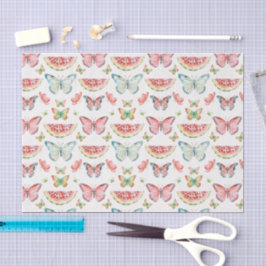 Papel De Seda Sandía Verde Roja Mariposas Azules Cumpleaños