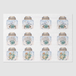 Papel De Seda Sandpipers Flowers Shells Jar Decoupage Paper