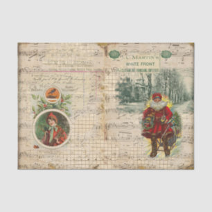 Papel De Seda Santa Claus de estilo vintage, Sled, Sheet Music