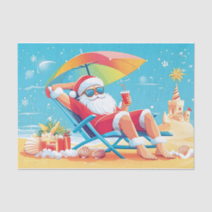 Papel De Seda Santa Claus descansando en una playa tropical con