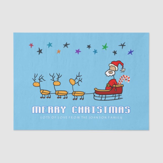 Papel De Seda Santa Claus en su trineo con renos (Anverso)