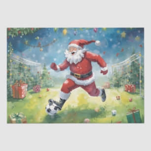 Papel De Seda Santa Claus juega al fútbol en el campo de los Nav