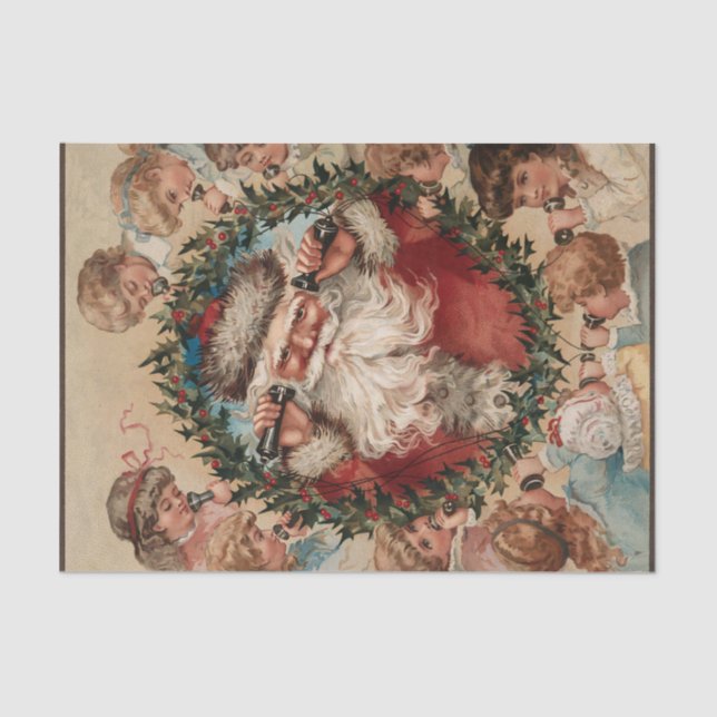 Papel De Seda Santa Claus sobre teléfonos rodeados de niños (Anverso)