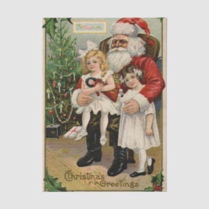 Papel De Seda Santa Claus vintage con niños y un marco de hiedra
