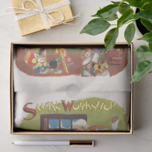 Papel De Seda Santa Claus vintage de Navidad con duendes en el t