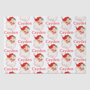 Papel De Seda Santa Claus Vintage Rojo Navidad Nombre Personaliz