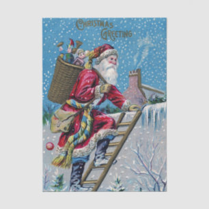 Papel De Seda Santa Claus Vintage subiendo una escalera con jugu