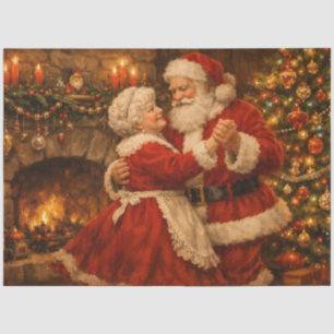 Papel De Seda Santa Claus y Misses Claus bailan Vintage