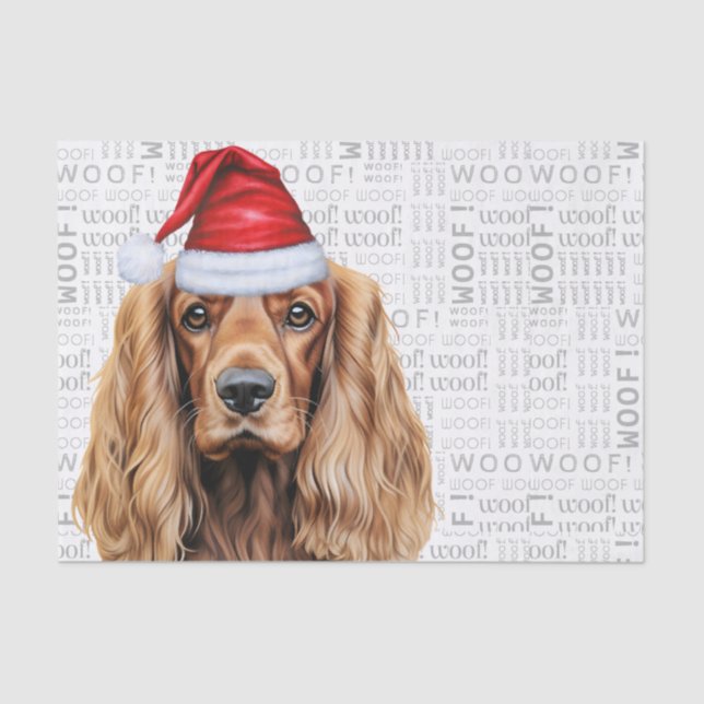 Papel De Seda Santa Cocker Spaniel Dog Festive Christmas Holiday (Anverso)