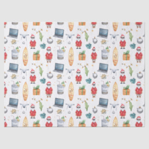 Papel De Seda Santa con computadora y tabla de surf en Navidad