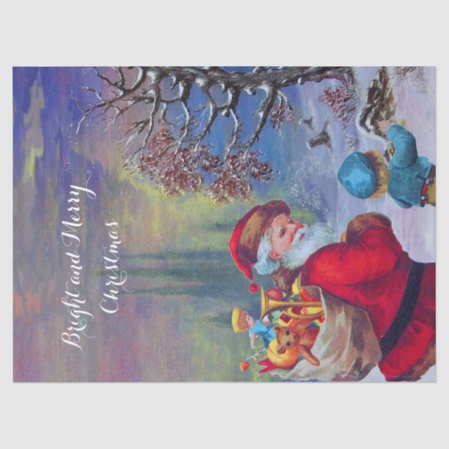PAPEL DE SEDA SANTA CON NIÑO EN LA NIEVE DE INVIERNO (Anverso)