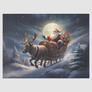 Papel De Seda Santa en Trineo Bajo Cielo Iluminado por la Luna A