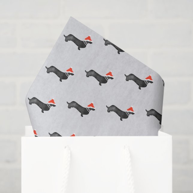 Papel De Seda Santa holiday Christmas dachsund watercolor black (Bolsa de regalo)