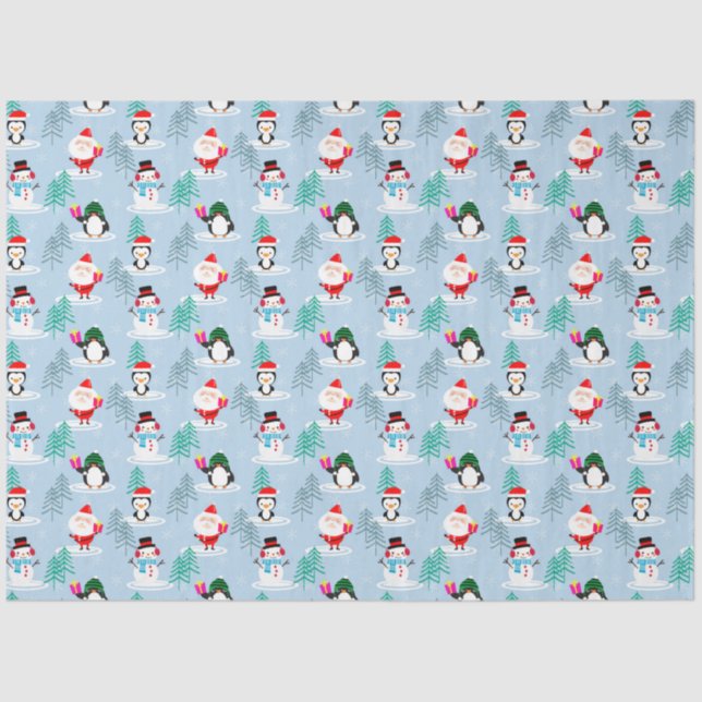 Papel De Seda Santa, hombres de nieve y presentes (Anverso)