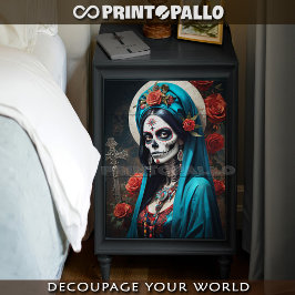 Papel De Seda Santa Muerte con flores en traje tradicional