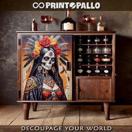 Papel De Seda Santa Muerte mexicana adornada con flores