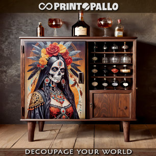 Papel De Seda Santa Muerte mexicana adornada con flores