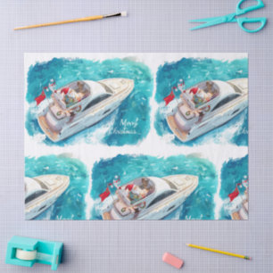 Papel De Seda Santa Navegando – Navidad Tropical junto al Mar