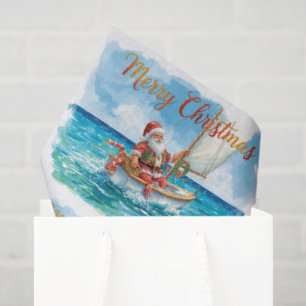 Papel De Seda Santa Navegando – Navidad Tropical junto al Mar