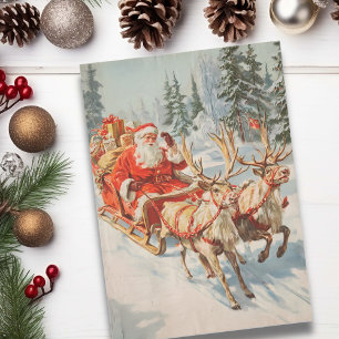 Papel De Seda Santa Navidad Vintage y Reno