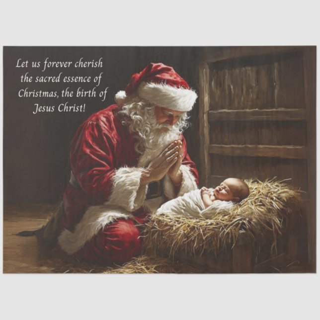 Papel De Seda Santa Praying Thankful for Birth of Jesus Christ  (Anverso)