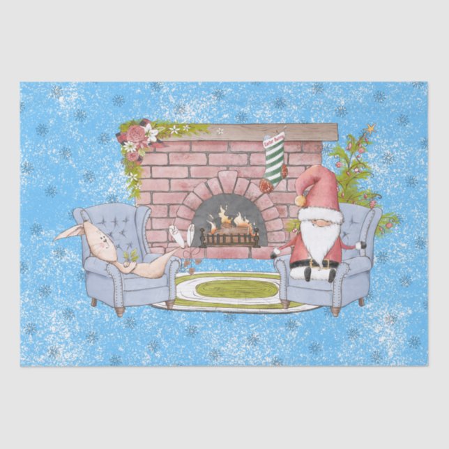 Papel De Seda Santa Relajándose junto a la chimenea con conejo d (Anverso)