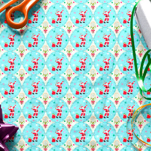 Papel De Seda Santa Retro Jugando Tenis Patrón Ogee