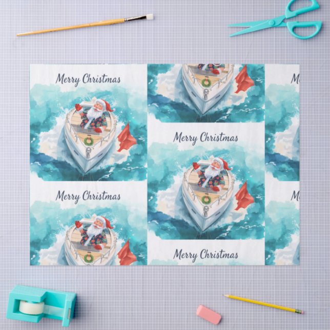 Papel De Seda Santa Sailing – Tropical Christmas by the Sea (Artesanía)