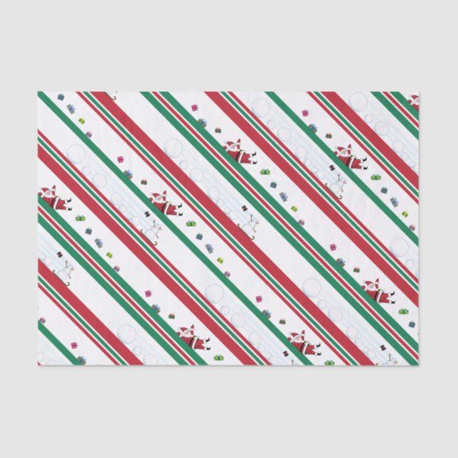 Papel De Seda Santa & Snowman Christmas Stripes (Anverso)